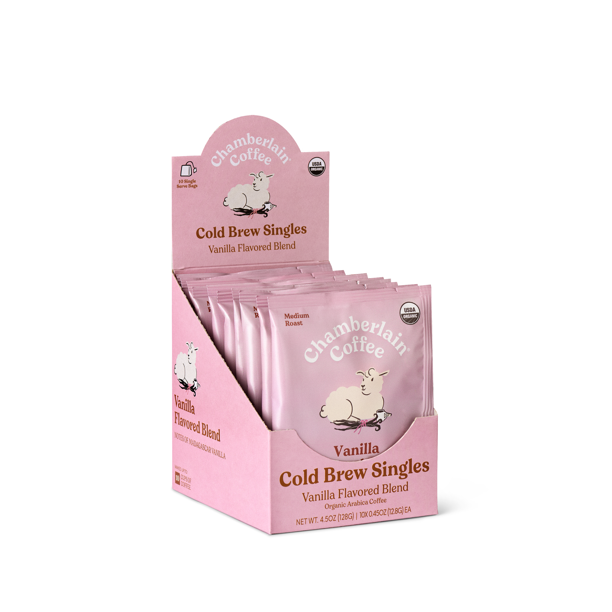 Organic Vanilla Cold Brew Coffee Singles  Product Shot Diagonal